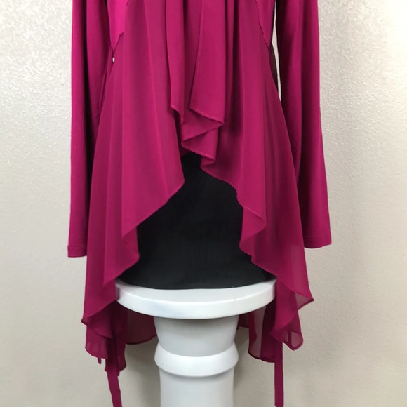 2/$30 LOGO LOUNGE by Lori Goldstein Cardigan Fuchsia Size Small Knit W/Chiffon - Picture 7 of 16